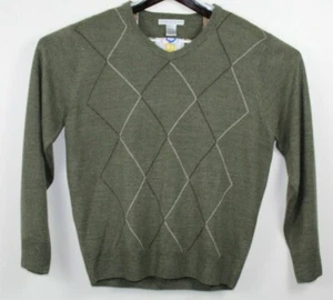 Men's V-Neck Argyle Sweater By Geoffrey Beene Size Large in Green Beige Brown - Picture 1 of 3