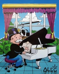 Alec Monopoly Hand oil painting on canvas,Monopoly Playing White Piano 24×32in - Picture 1 of 5