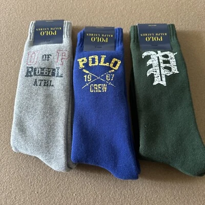 Paquete de 3 calcetines individuales Polo Ralph Lauren 1967 Crew mezcla de algodón 6-12,5 Foto 1 de 4