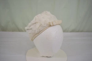 Vintage MCM Faux Fur White 1950s Hat Fascinator Bucket Hat Style - Picture 1 of 10