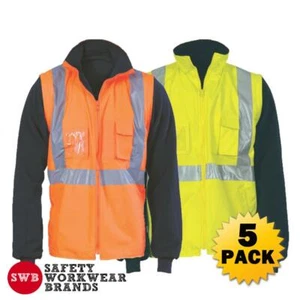 5 x DNC Workwear Hi Vis "X" Back "4 in 1" Zip Off Reversible Vest Jacket 3994 - Picture 1 of 3