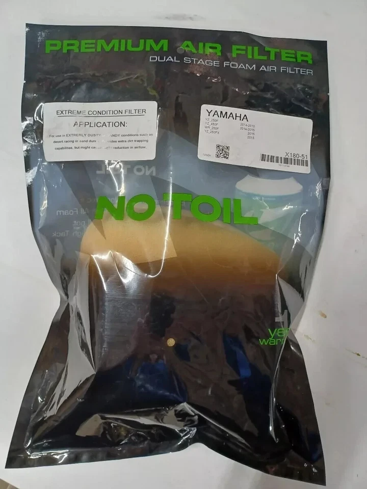 No Toil Dual Stage Foam Premium Air Filter X180-51 YAMAHA Yz250F 450F Wr250F Fx - Image 1 of 1