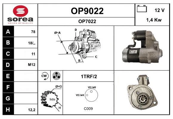 Démarreur SNRA OP9022 OPEL COMBO Camionnette/Monospace/CORSA B Break/CORSA B Cam - Photo 1/1