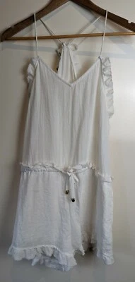 Mono mameluco Three Of Something marfil con volantes cuello en V sin mangas para mujer M Foto 1 de 4