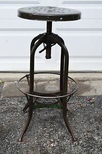 Vintage Old TOLEDO STOOL   Metal seat Frame Very Good 28/33 inches tall