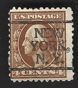 Scott# 503 4c Washington perf.11 with NEW YORK N.Y. precancel - (B-4) - Picture 1 of 2