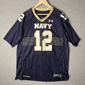 Navy Football Jersey Mens XL Collegiate #12 Blue Gold Short Sleeve Under Armour - Picture 1 of 12