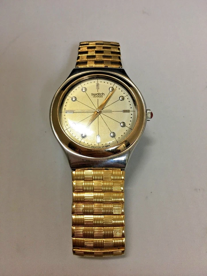 Swatch Swiss yellow gold color watch two tone case — 第 1/4 张图片