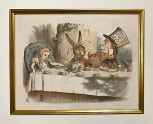 Alice in Wonderland Antique Original Woodblock Print The Mad Tea-Party 1889 Rare - Picture 1 of 4
