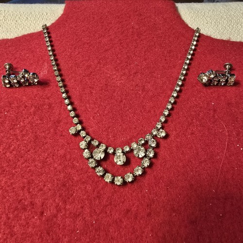 VETEMENTS Collana girocollo strass tono argento 15" e orecchini abbinati lunetta punzone set