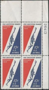 Plate Block of 4 stamps - Scott C56 - 10 cent - 1959 - Chicago - Air Mail - MNH - Picture 1 of 1