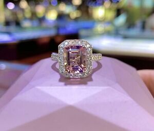 3.00 Ct Morganite Lab-Created Women's Engagement Ring 14K White Gold Finish