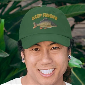 Gorra de béisbol decorada en color calidad premium con imagen de pesca de carpa con pesca - Imagen 1 de 8