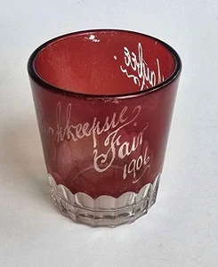 1906 FAIR POUGHKEEPSIE NY Ruby Red Flash Souvenir Shot Glass / Toothpick Holder! - Picture 1 of 3