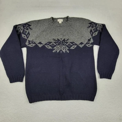 J Crew Sweater Mens Large Gray Blue Wool Hand Knit Nordic Fair Isle Pullover - Image 1 of 4