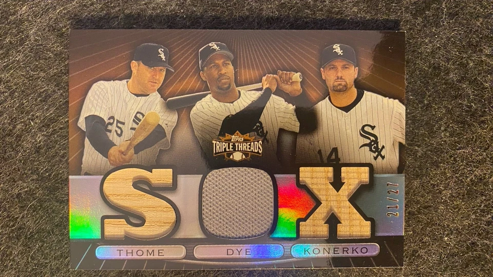 Camiseta deportiva Topps Triple Threads SOX 2007 bate 21/27 Thome Dye Konerko White Sox Foto 1 de 1