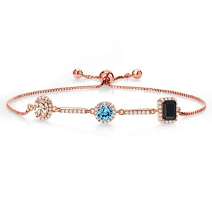 1.71 Ct  Peach Morganite Swiss Blue Topaz 18K Rose Gold Plated Silver Bracelet - Picture 1 of 4