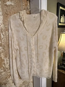 Pol Women’s Small Beige Hooded Zip Up Raw Bottom Edge Sweater  - Picture 1 of 5