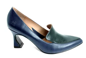 JOHN FLUEVOG Big Presence DAVIS BLUE/BLACK CLASSY LOAFER HEELS SZ 8, EXCELLENT - Picture 1 of 14