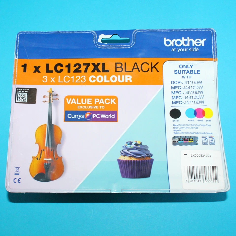 GENUINE ORIGINAL BROTHER LC127XL Black & 123 Tri-Colour Ink Cartridge -Multipack - Image 1 of 2