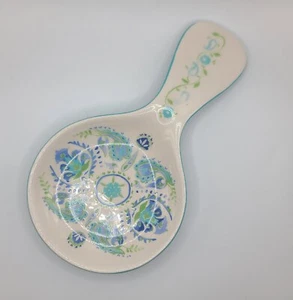 Patina Vie Spoon Rest White Aqua Blue Floral Print History & Style Collide - Picture 1 of 6