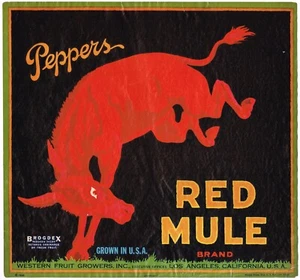 ORIGINAL ORANGE KISTE ETIKETT SELTEN 1926 PEPPERS RED MULE LOS ANGELES FANTASY - Bild 1 von 1
