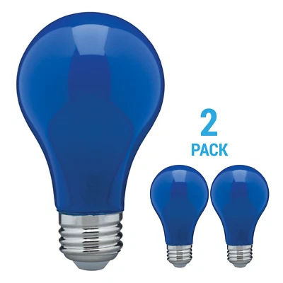 SATCO 2 Pack CERAMIC BLUE LED Bulb A19 Medium E26 8W 60 Watt Equivalent Damp Location