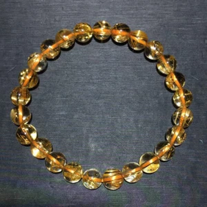 7.5mm Natural Gold Quartz Golden Hair Rutilated Titanium Crystal Bracelet - Picture 1 of 9