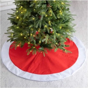 Falda cubierta de tela de árbol de Navidad de fieltro rojo/blanco brillante, 48 pulgadas D - Imagen 1 de 4