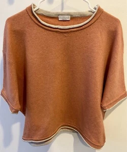Brunello Cucinello Women’s Cashmere Spring Sweater Pumpkin Dolman Short Sleeve - Picture 1 of 8