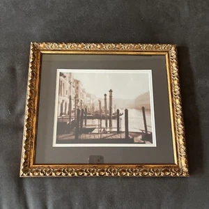 Venice Canal Distressed Gold Wood Framed Print 14" x 16" - Bild 1 von 6