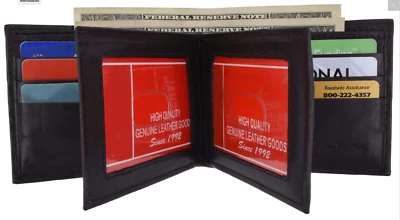 Бумажник складной мужской из натуральной кожи с блокировкой радиочастотной идентификации черный 2 клапана держатель для удостоверения личности - Изображение 1 из 4
