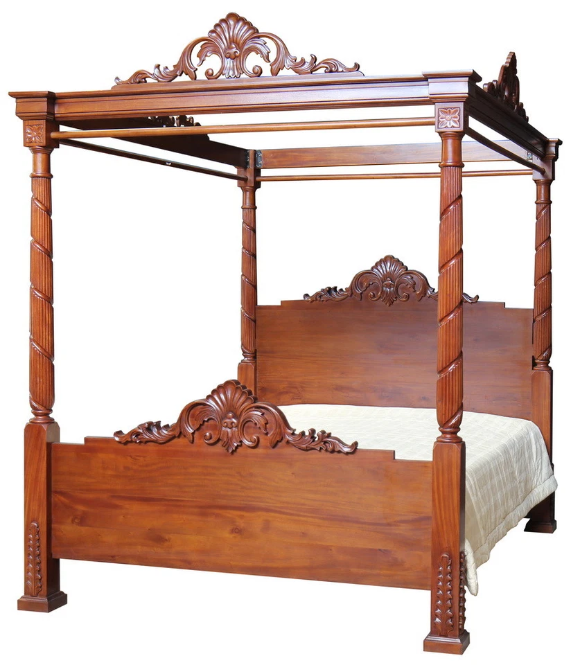 Solid Mahogany Hand Carved  Annabelle Four Poster Canopy Bed B070 - Image 1 of 4