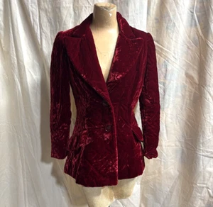 Vintage Women's 1970s Quilted Red Velvet Jacket Blazer Union Made Orig Label - Picture 1 of 8