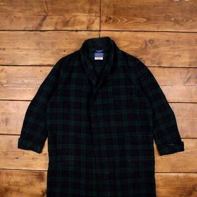 Vintage Pendleton Wool Coat L 70s Blackwatch Tartan Robe USA Made Check - Image 1 of 4