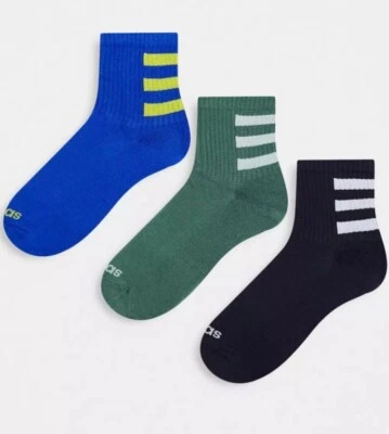 Adidas Training 3 pack 3-stripe Mid crew socks khaki,navy, mid blue Size 8.5-10  - Image 1 of 4