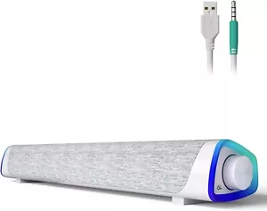 Sound Bar Lautsprecher PC Computer Monitor Boxen Box mit 3,5mm AUX LED Weiß B324 - Bild 1 von 7