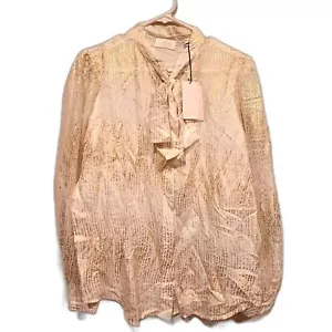 7 For All Mankind long sleeve white top blouse glittery gold Women's size L NWT - Picture 1 of 7