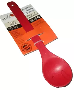 UTENSILI PER INSALATA 2 PEZZI ~ realizzati in legno di acero riciclato ~ ROSSO ~ set cucchiaio e forchetta - Foto 1 di 1