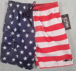 UZZI USA Flag Swim Trunk Shorts with Mesh Lining and Drawstring Boys Size Large - Picture 1 of 9