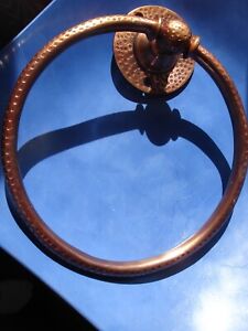  Moroccan TARNISHED COPPER hand HAMMERED round ring towel holder  W20 cm