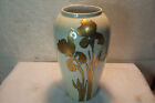 Antique 1924 Fraureuth  Irridescent Porcelain Vase Goldleaf Flowers 10" Tall