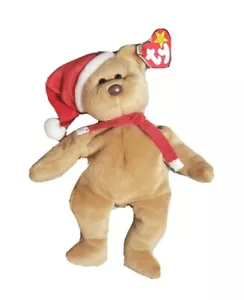 TY Beanie Baby Error 1996 1997 Holiday Hat Teddy Tag Christmas Santa Brown Nose - Picture 1 of 8