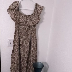 Old Navy Maxi Dress Brown Off the Shoulder Cinched Waist Maxi Dress Size Small - Picture 1 of 7