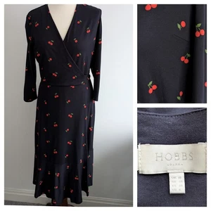 Vestido Hobbs Envolvente Jersey Estampado Cereza Mangas Largas Talla 10 Trabajo Formal Otoño  - Imagen 1 de 13