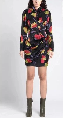 $210 MARCIANO Mini Vestido Satinado IT44 US8 L Patrón Floral Hombros Acolchados Foto 1 de 4