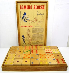 A.C. Gilbert Vintage Wood Domino Blocks by Anne Farrell, 1950’s Wood Game - Picture 1 of 12