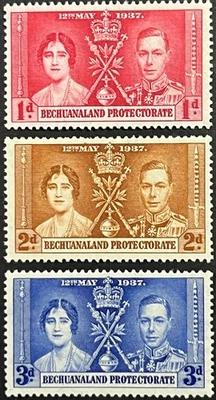 Bechuanaland, Coronation Issue, Full Set, King George VI, Scott 121-3, MLH, F-VF - Image 1 of 2