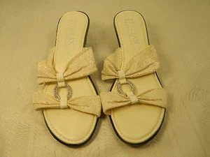 Italian Shoe Maker White Wedge Sandals Women Size 8 Fabric Straps w/Rhinestones - Picture 1 of 10