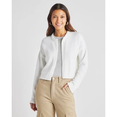 Espléndido cárdigan para mujer Lily frente abierto recortado suéter mezcla de algodón crema XS Foto 1 de 4